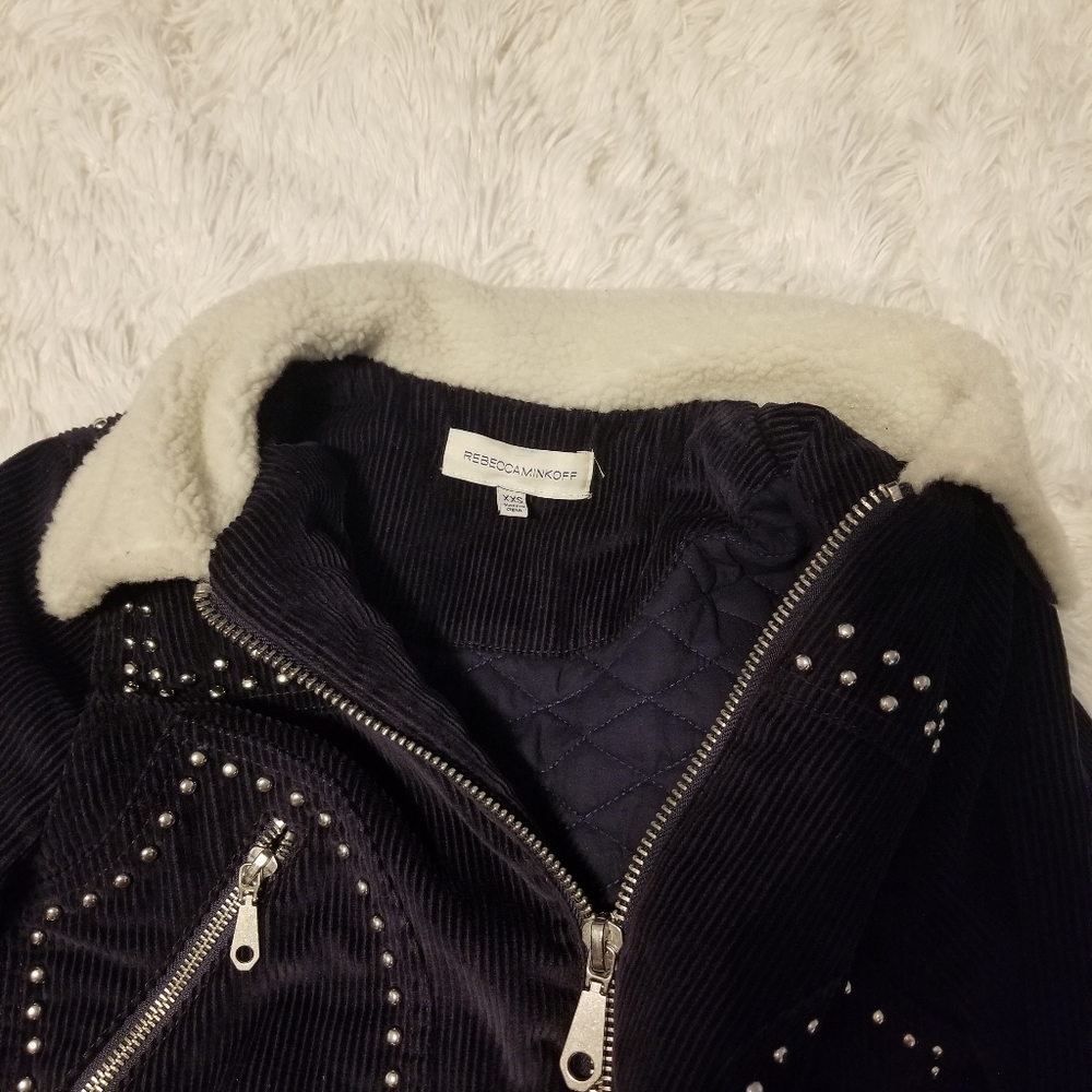 Rebecca Minkoff Koshova Faux Shearling Jacket in Navi Size XXS - Picture 13 of 14